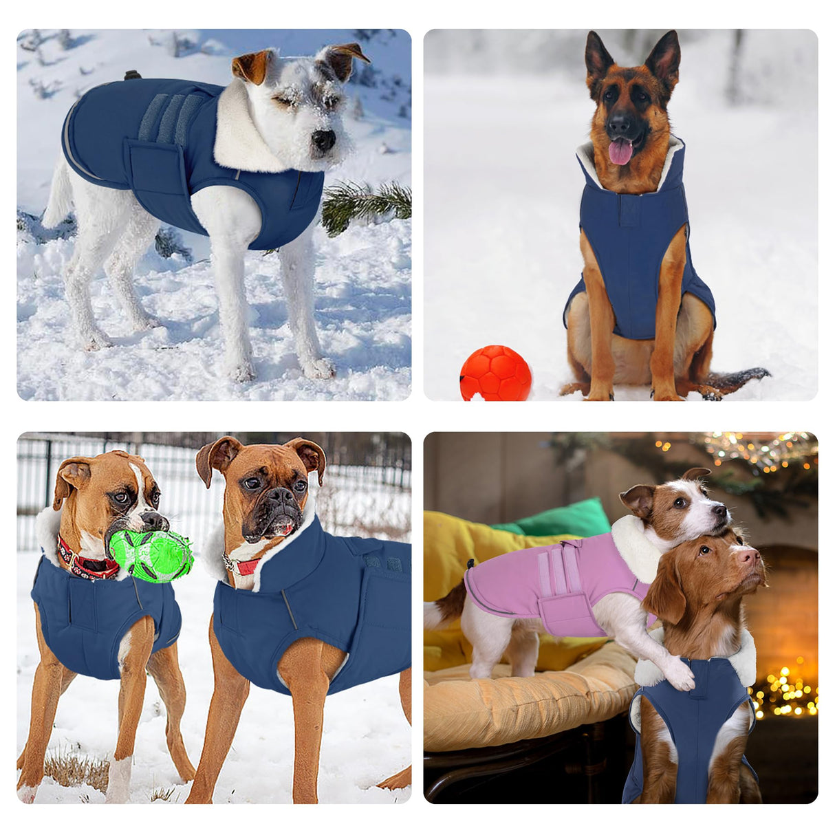 Mklhgty Extra Warm Dog Coat, Waterproof Dog Winter Jacket with Leash Portal, Fleece Reflective Pet Snow Vest for Small Medium Large Dogs - Blue - XL