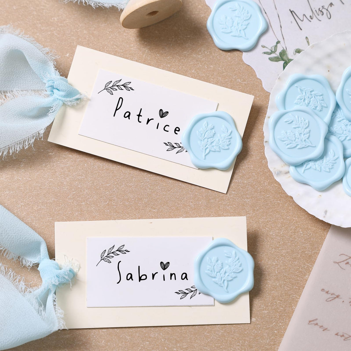 UNIQOOO Wax Seal Stickers - Eucalyptus Wedding Invitation Envelope Seal Stickers, 50 Pcs Self- Adhesive Light Blue Stickers, Perfect for Invitation, Christmas, Gift Wrapping