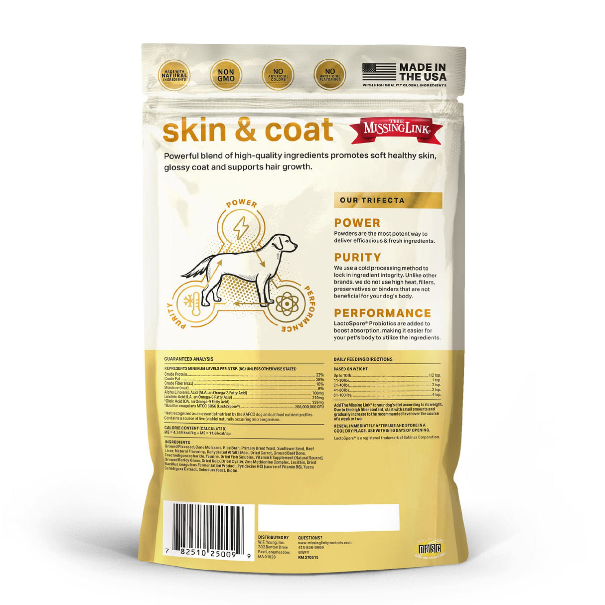 The Missing Link Skin & Coat + Probiotics Supplement 1lb Bag - Powerful Superfood Powder for Dogs Supports Healthy Skin & Glossy Coat, Promotes Hair Growth