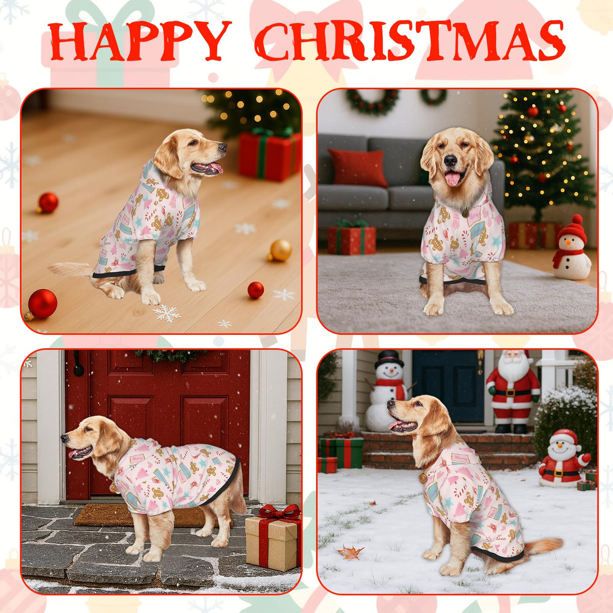 Christmas Dog Costume Hoodie for Large Dogs - Soft Pet Christmas Costumes Xmas Outfit with Leash Hole & Pocket, Funny Dog Clothes for Medium to Large Breed Boy/Girl-L
