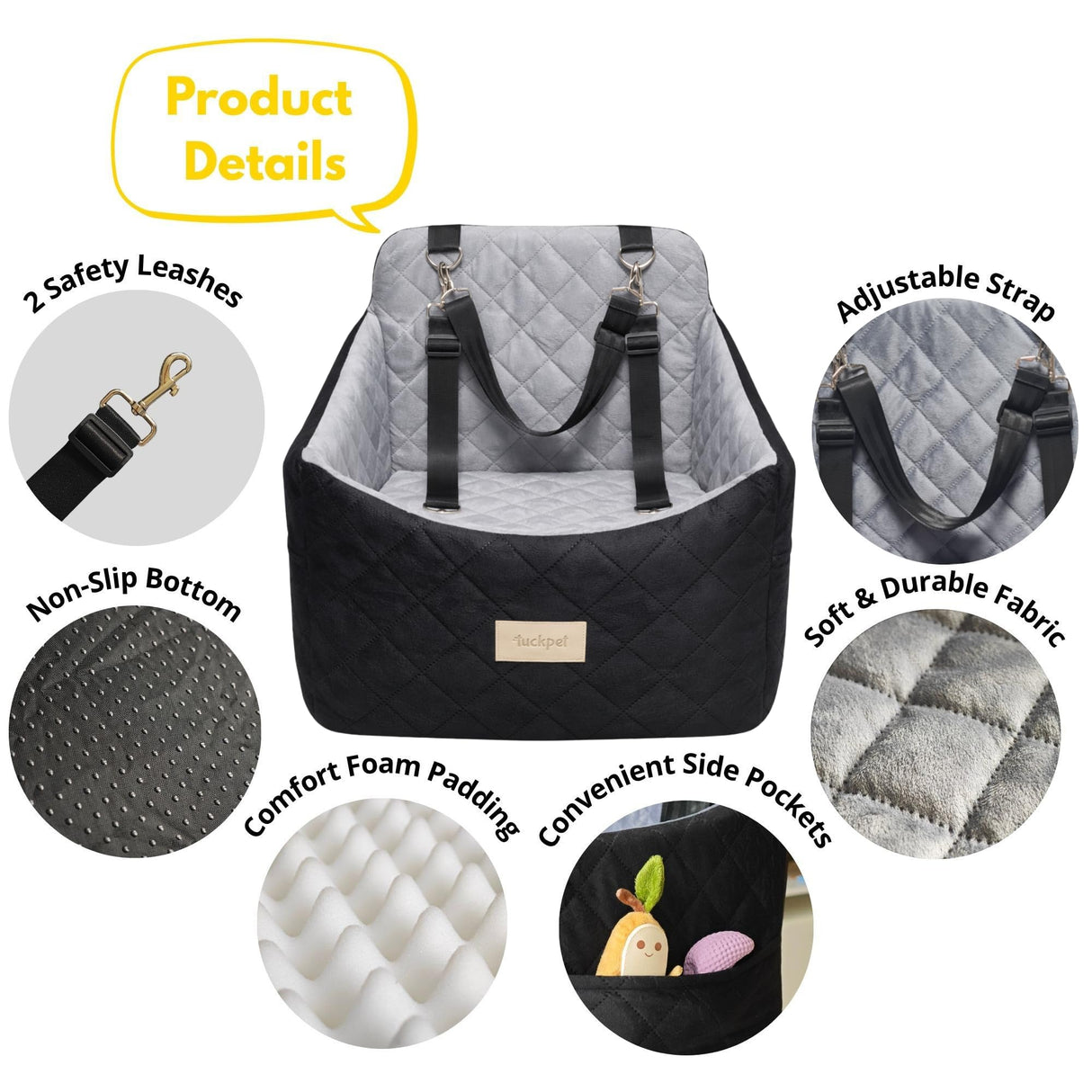 Dog Car Seat for Small/Medium Dogs up to 35 lbs, Memory Foam Booster Seat with Washable Cover, Storage Pockets & Safety Belts, Travel Pet Bed for Front & Back Seat