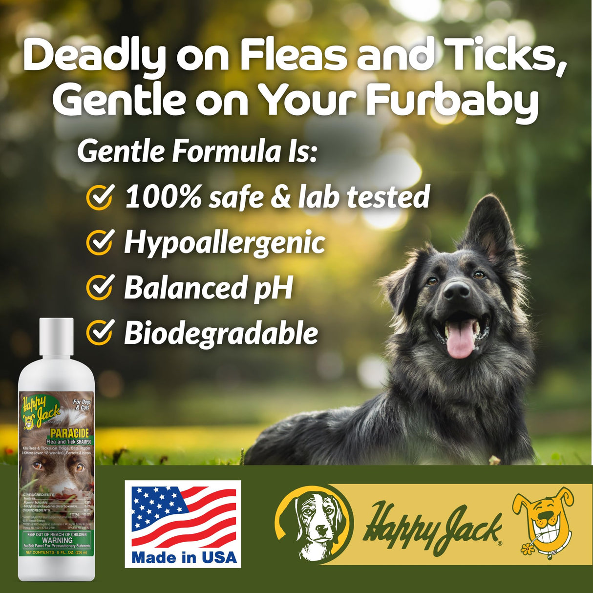Happy Jack Paracide Flea & Tick Shampoo and Treatment for Dogs & Cats, Flea and Tick Prevention for Pets, 8 oz