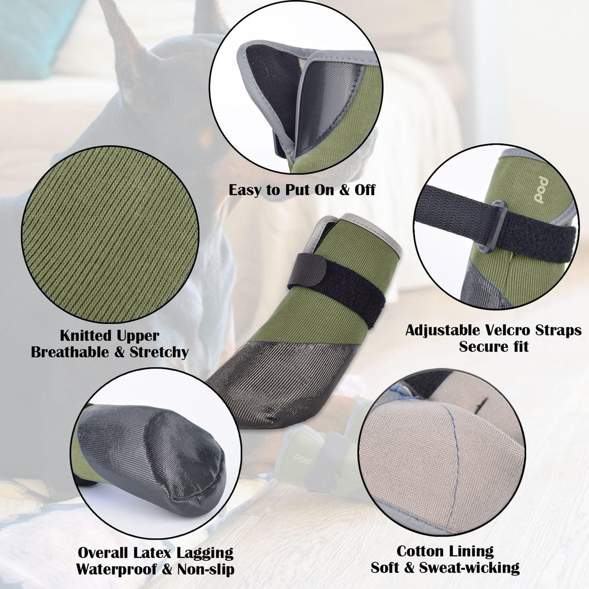 SJJH Dog Shoes Lightweight Dog Boots-Breathable Knitted Paw Protector with Adjustable Strap for Hot Pavement, Rain Walking, Hardwood Floors Anti Slip Reduce Noise, Prevent Licking Paws(Green,M)