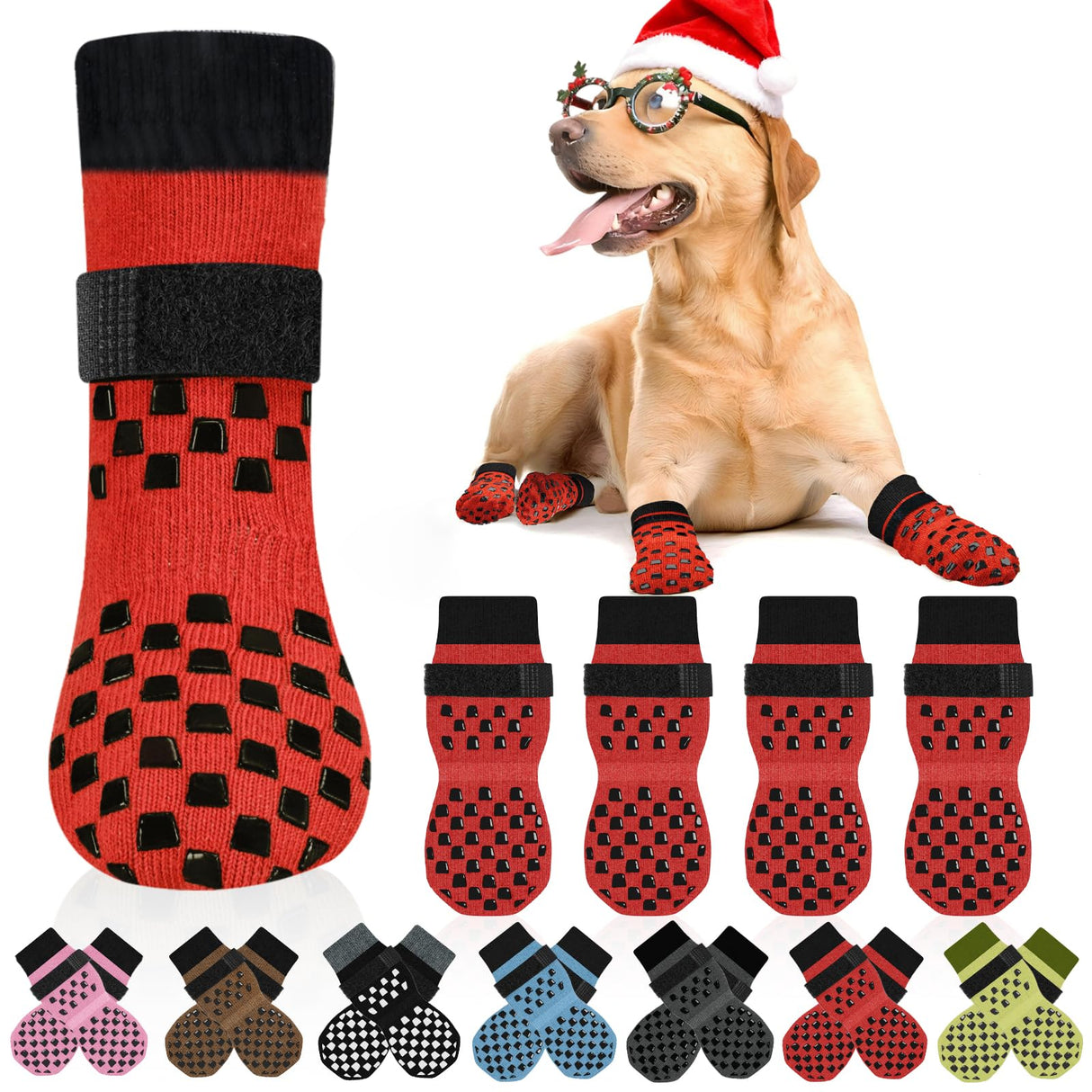 AIEDOULER Anti Slip Dog Socks to Prevent Licking Paws, Dog Shoes for Hot/Cold Pavement, Dog Boots on Hardwood Floors, Traction Control Dog Booties & Paw Protectors for Small Medium Large Senior Dogs