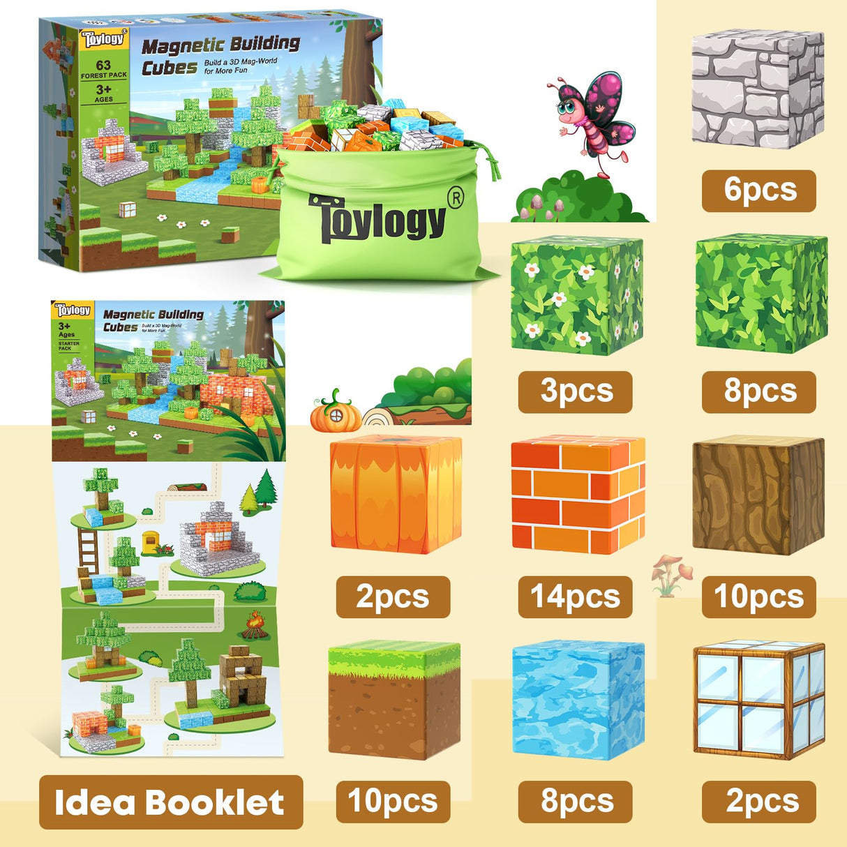 Magnetic Blocks-Build Mine Magnet World Pumpkin Edition Kids Games Toys for Boys Girls 3+ Years Old Magnetic STEM Construction Toys Ages 4-6 6-8 5-7 for Halloween Birthday Gifts