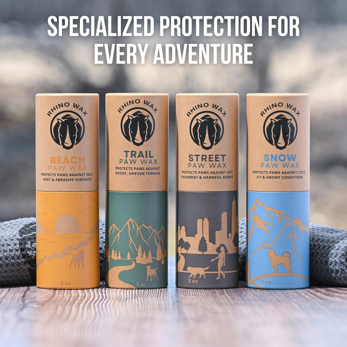 Rhino Wax - Dog Paw Trail Wax 2oz - Use Before Taking Dogs on a Hike - Balm Helps Protect Against Rocks, Uneven Terrain, Thorns, Glass - Moisturizes and Improves Elasticity - Lick-Safe - Made in USA
