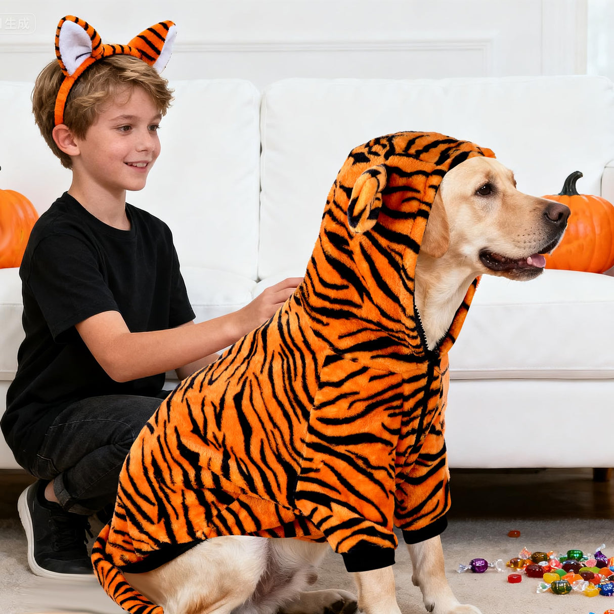 Topbuti Dog Halloween Tiger Costume Pet Funny Cosplay Clothes Dog Hoodies Sweaters Cat Coat Warm Winter Sweaters Outfits for Small Medium (Medium)