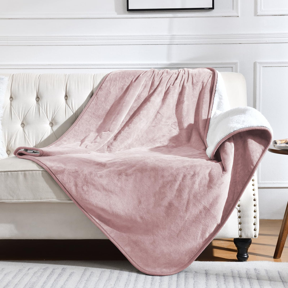 Yaning Waterproof Blanket for Bed Couch Sofa, Soft Liquid Pee Proof Pet Blanket for Dog Puppy Cat, Reversible Sherpa Fleece Furniture Protector (Dusty Pink, 50x60 inches)