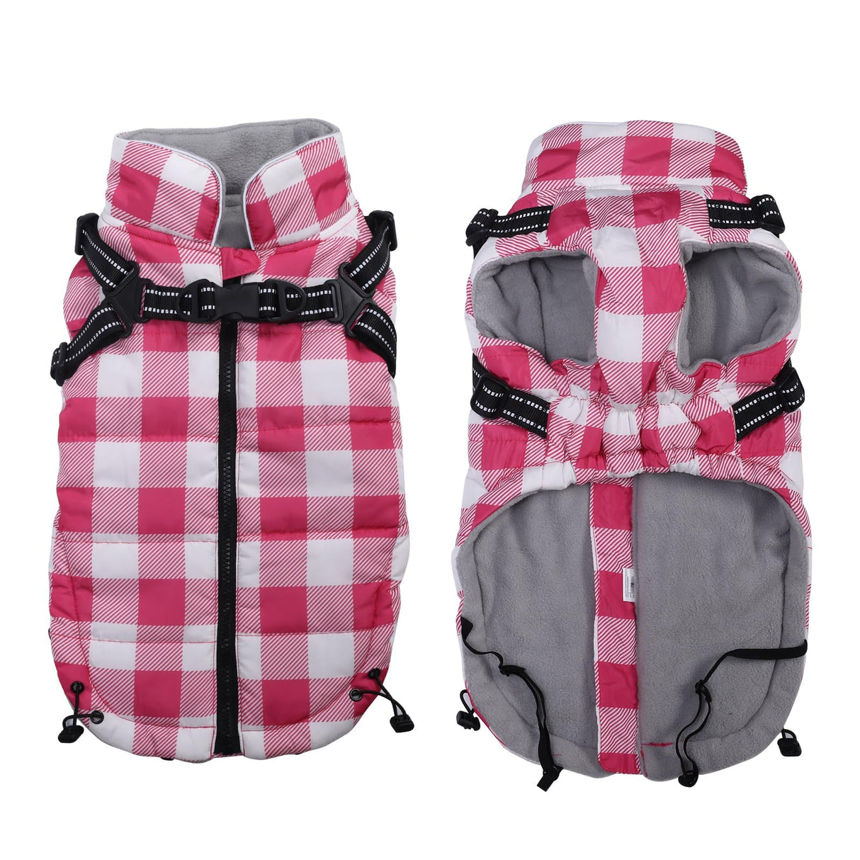 Brabtod Dog Winter Jacket,Waterproof Dog Coat with Harness Built in,Puppy Vest Small Dog Clothes with Fleece Lining,Ideal for Outdoor and Indoor-Pink-S