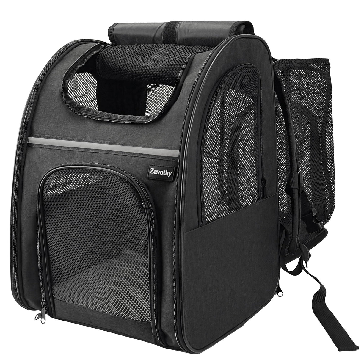 Zavothy Cat Backpack Carrier, Expandable Airline Approved Pet Backpack for Small Cats & Dogs, Breathable Mesh Cat Carrier Backpack with Padded Bottom, Foldable Travel Bag – Black