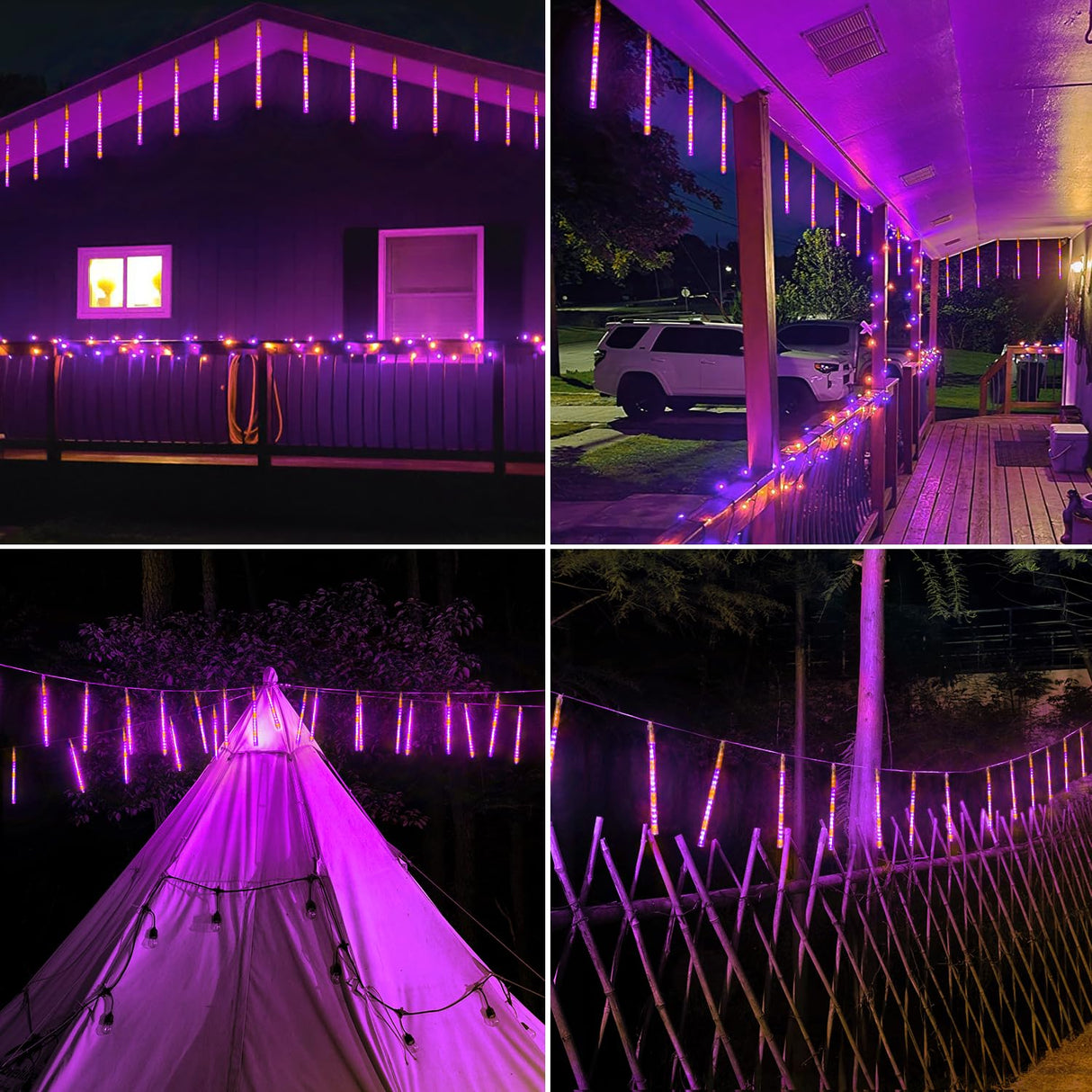 JMEXSUSS Orange and Purple Solar Halloween Lights Outdoor, 8 Tube 144 LEDs Solar Meteor Shower Rain Lights for Halloween Tree Yard Party Patio Christmas Decoration
