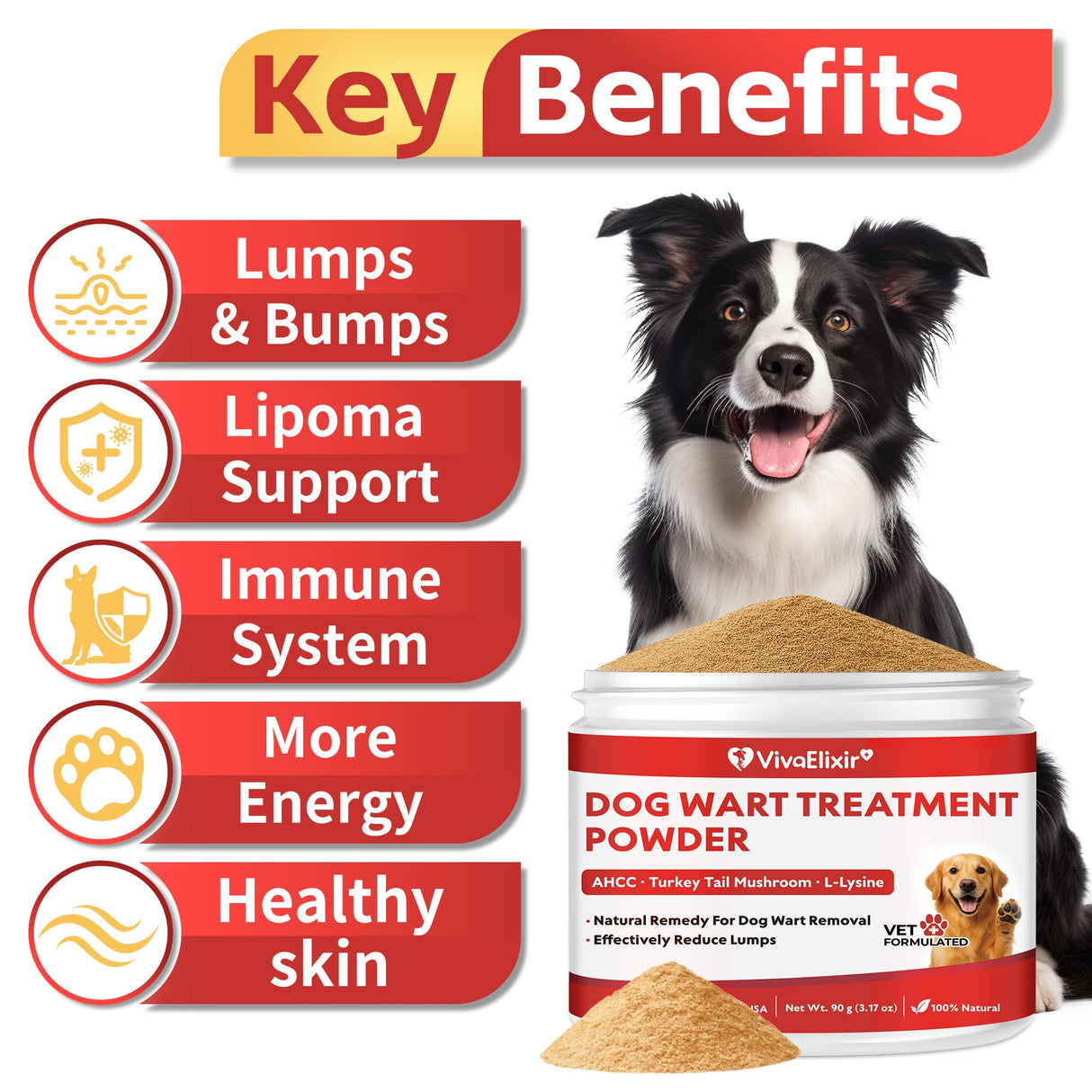 Dog Wart Remover - Turkey Tail Mushroom for Dogs - Lipoma Treatment for Dogs - Lumps and Bumps Supplement - Immune Support with L-Lysine, Zinc, Taurine, Selenium, Anthocyanins