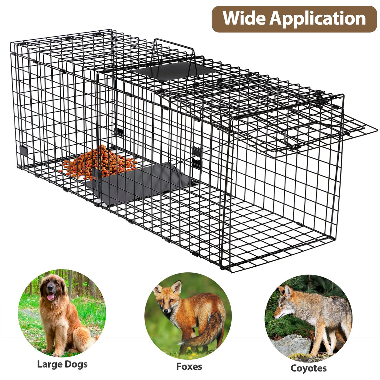 Toriexon Large Live Catch Animal Traps Black 42 X15 X17 Inch, Easy to Set and Release Live Animal Trap, Collapsible Large Animal Catcher Cage for Large Dogs, Foxes