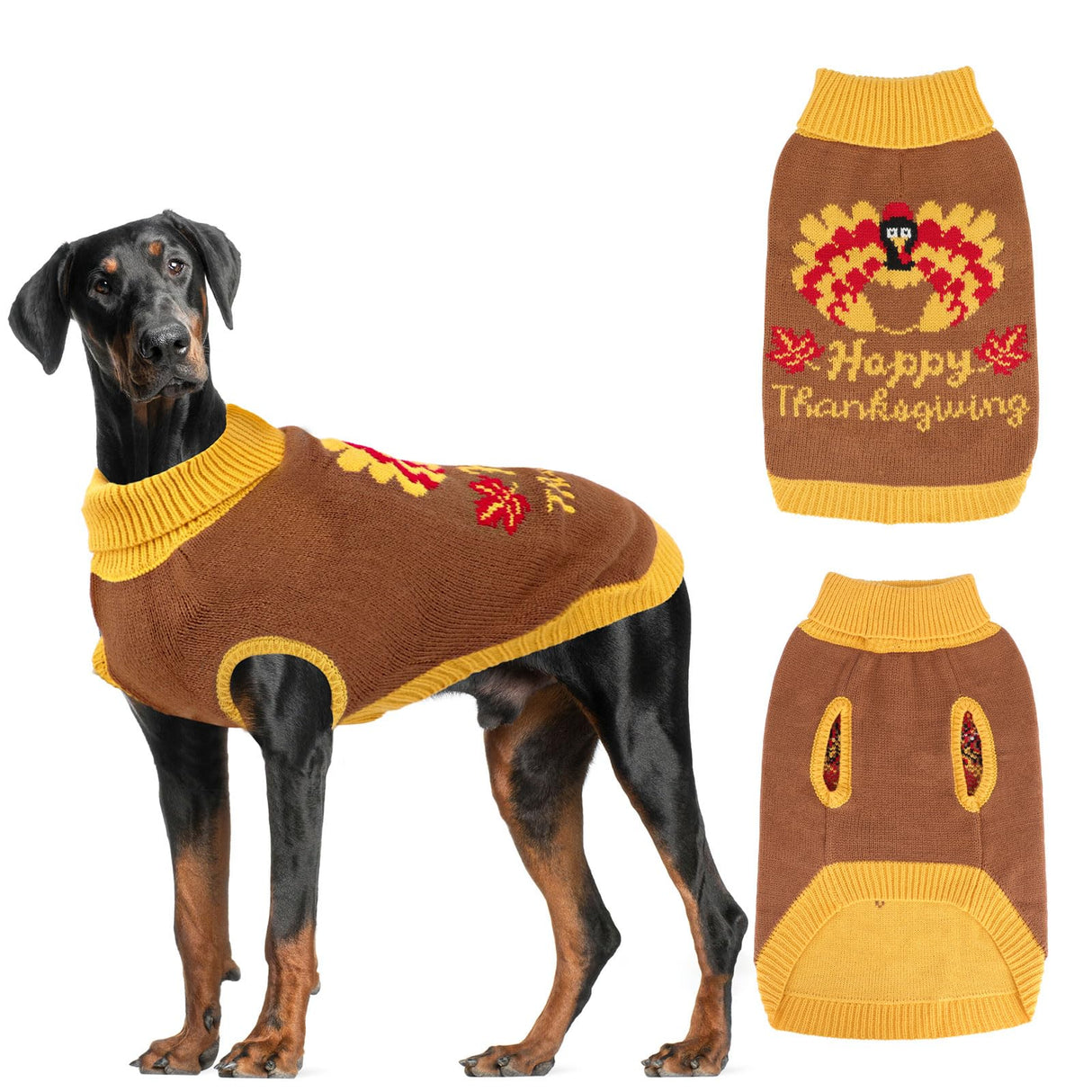 HUMLANJ Thanksgiving Knitted Dog Turtleneck Sweater Dog Sweaters Turkey Warm Pullover Sleeveless with Leash Hole for Puppy Doggy Doggie Yorkshire Chihuahua Pug(XL)