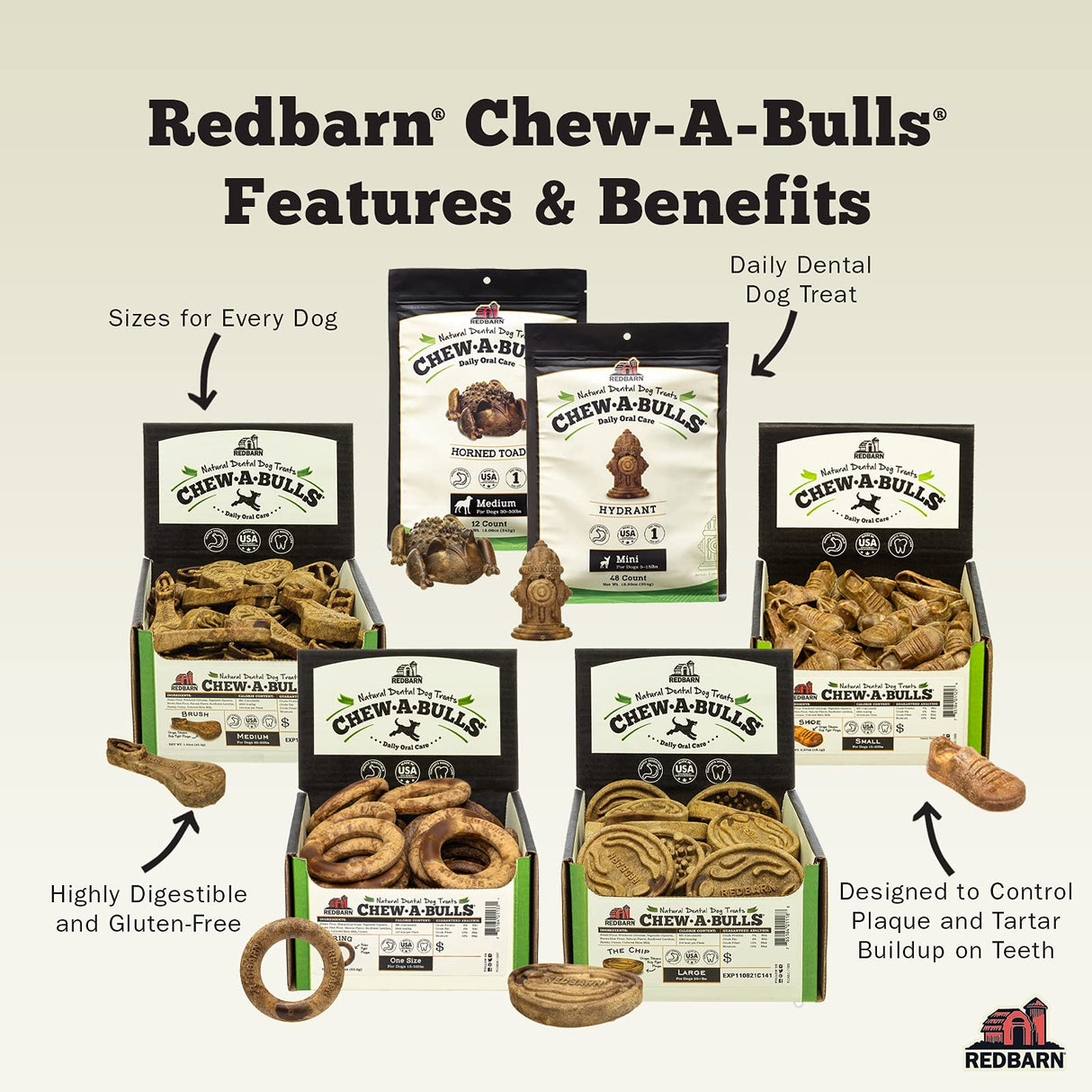 Redbarn Chew-A-Bulls (Size: Small, Shape: Brush, 24-Count (Pack of 1))