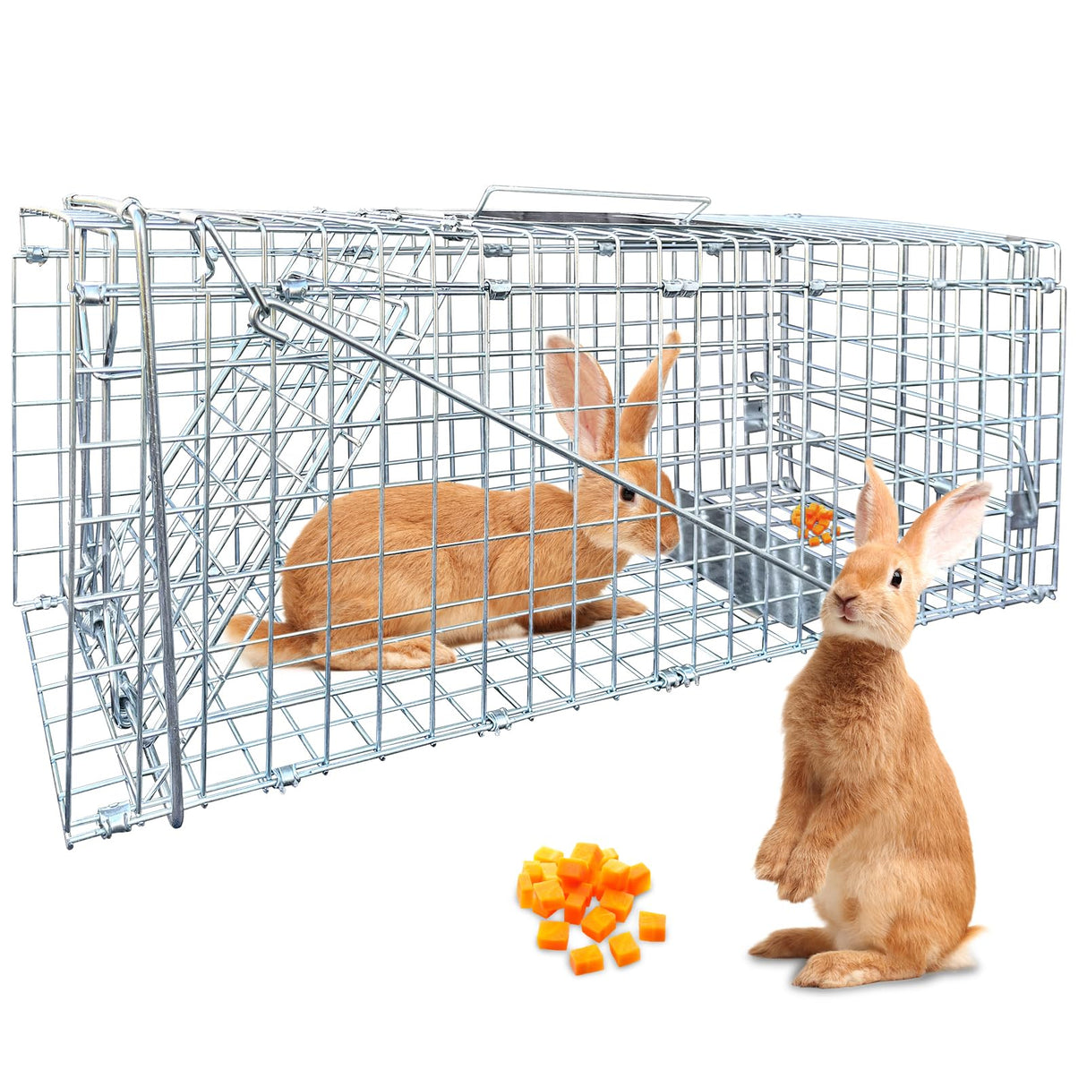 Live Animal Cage Trap,24 X 7 X 8In Animal Trap for Rabbits,Stray Cats,Squirrels,Humane Cat Trap,Foldable Live Traps Cage with Handle for Groundhogs,Opossums