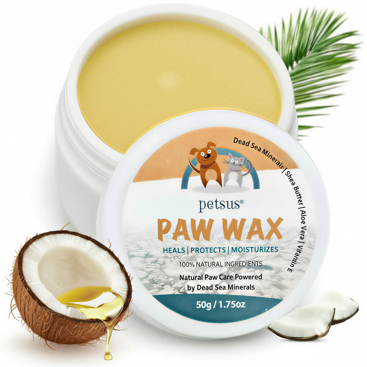 Petsus Dog Paw Balm – Lick-Safe Wax & Moisturizer for Dry, Cracked Pads, Nose & Snout – Natural Protection for Winter & Hot Pavement with Dead Sea Minerals, Shea Butter, Coconut Oil – 1.75 oz