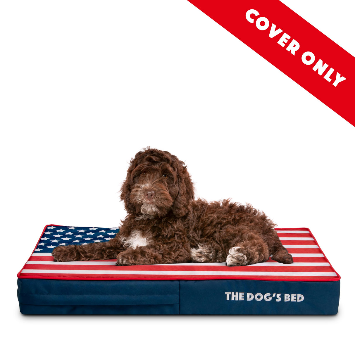 The Dog’s Bed Replacement Outer Cover, Oxford Fabric, Blue with Red Trim US Center Flag, Medium, 4-Inch