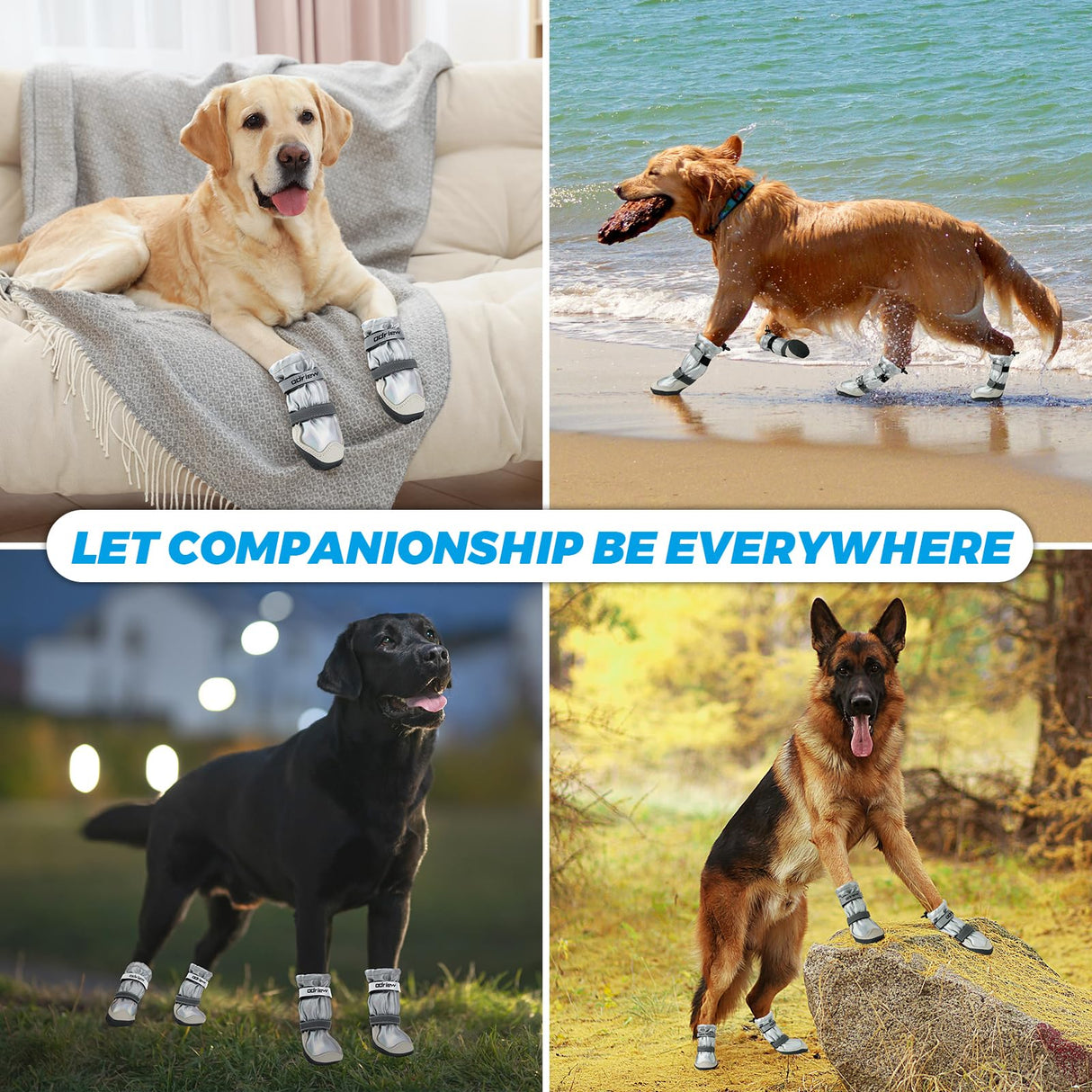 ODRIEW Dog Shoes Large Size Dogs, 4PCS Waterproof Dog Booties-Dog Boots & Paw Protectors, Medium Shoes for Dogs with Reflective Strip, Anti-Slip Sole for Rain, Snow and Summer Hiking. (7)