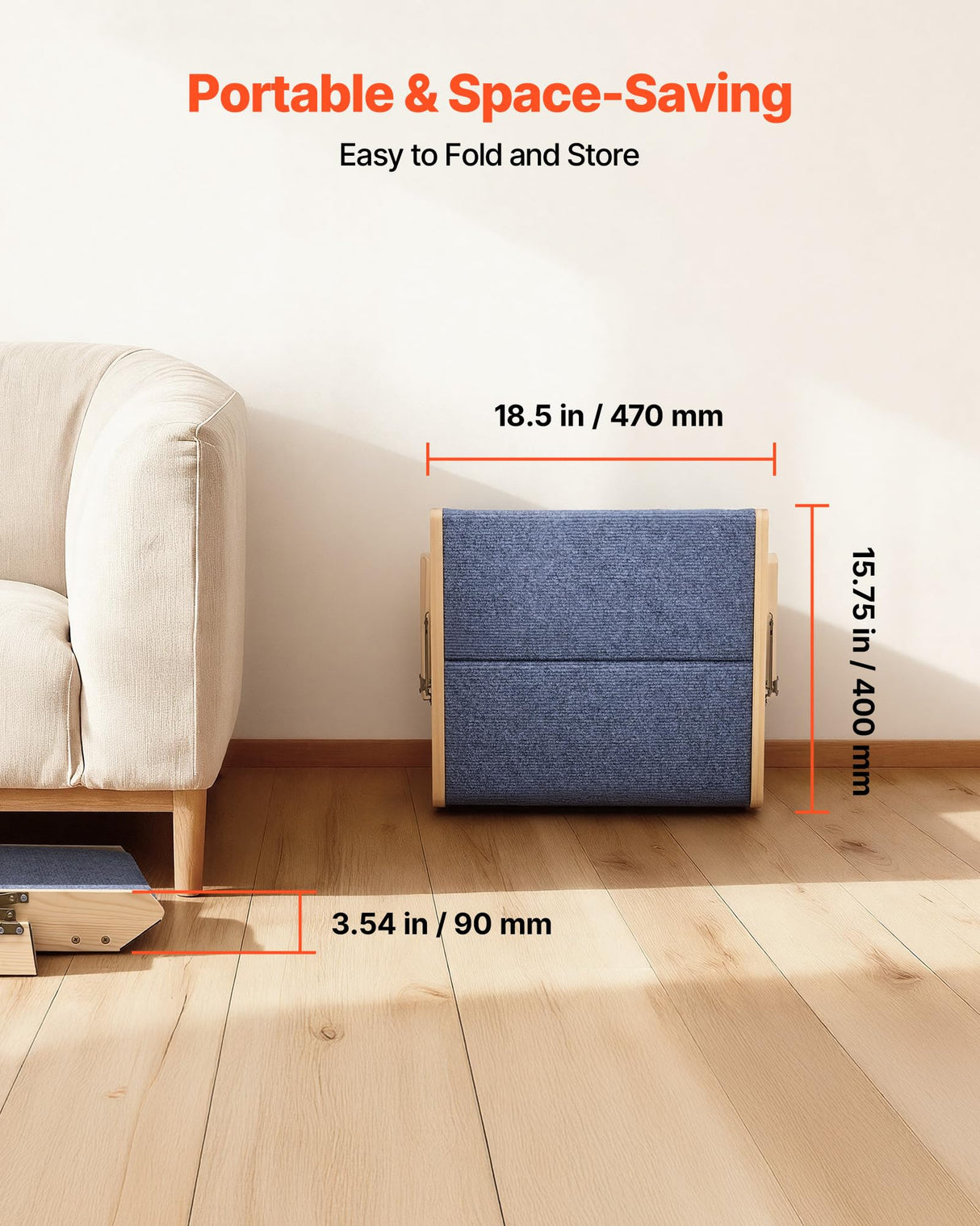 VEVOR Wood Pet Stairs, 2-Step Dog Stairs for Beds, Sofa & Cars, 110lbs Load Capacity, Floded Flat Design, Stable & Sturdy Cat & Dog Step Ladder for Small Medium Large Older Pet Puppy Essentials