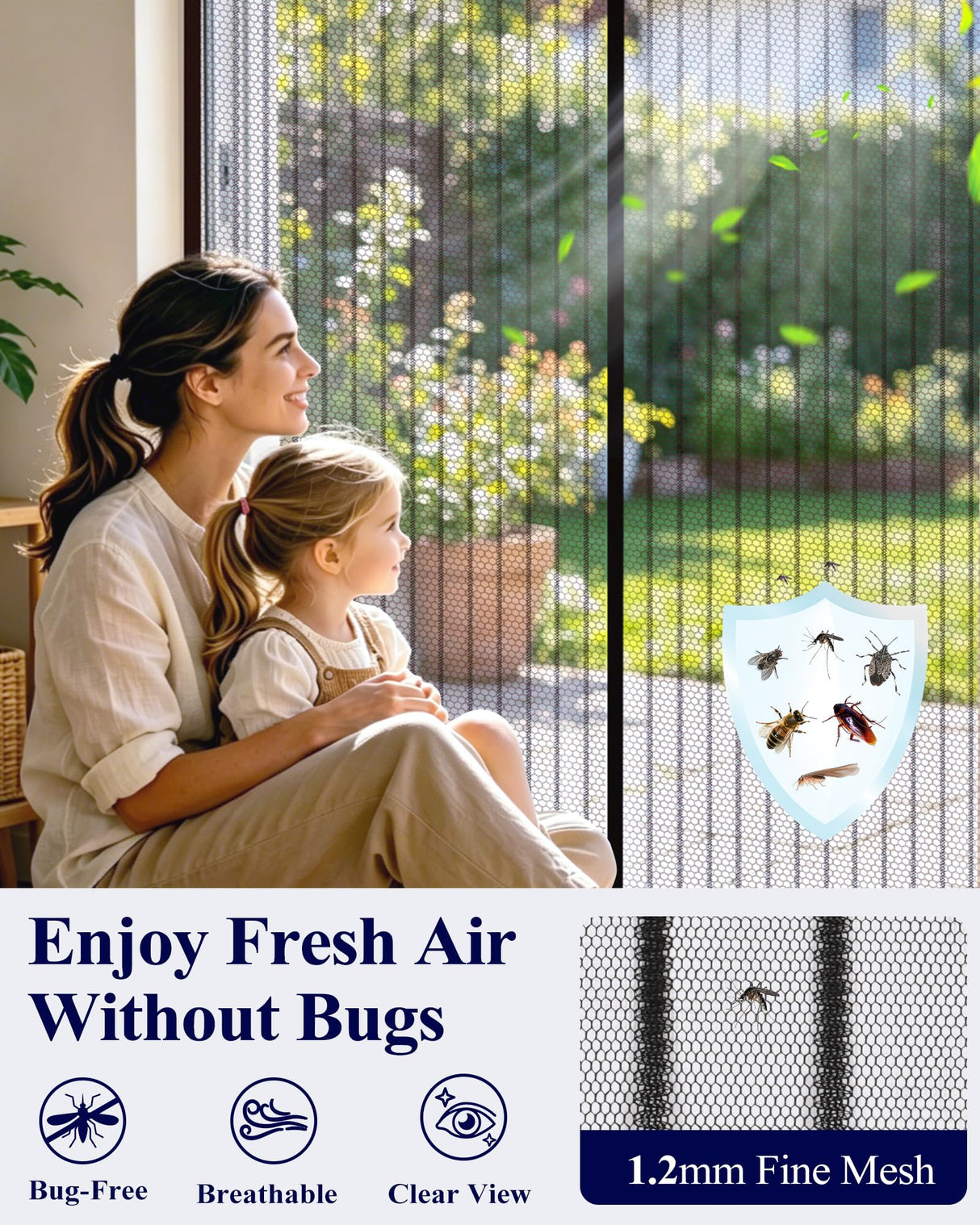 Magnetic Screen Door - 38.0'' x 82.0'' Retractable Screen Door Mesh for Entry Door or Sliding Door, Pet & Kid Friendly, Hands-Free Closure Keeps Bugs Out & Lets Breeze in, Stripe Black