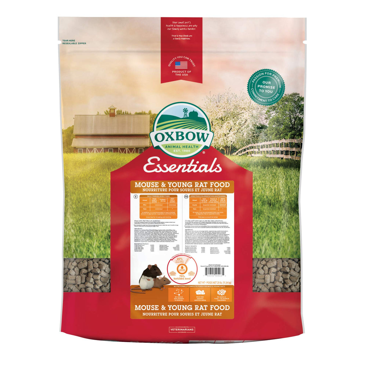 Oxbow Essentials Mouse & Young Rat Food, Pet Food for Rats & Mice, All-Natural Vitamin & Mineral Rich Formula, Veterinarian Recommended, Oxbow, Rodent Pellets, Made in USA, 25 lb. Bag