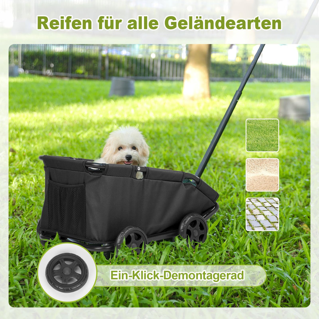 AESRAOU Mini Dog Strollers for Mini Pets, Foldable Multifunctional Shopping Carts with Extendable Pull Handle, Doggie Wagon Built-in Cushion and Safety Rope with Storage Bag (Black)