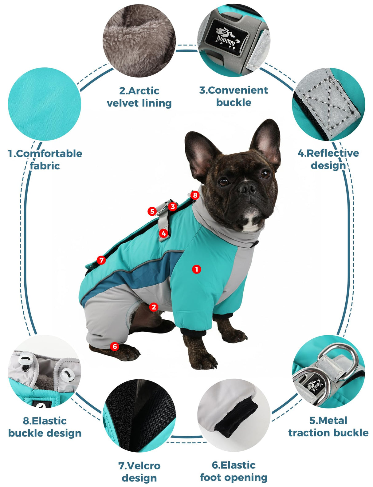 Fullbody Dog Coat Warm Fleece Dog Jacket,4-Legged Reflective Dogs Vest Turtleneck Cold Weather Coat, Waterproof Windproof Puppy Puffer Onesie