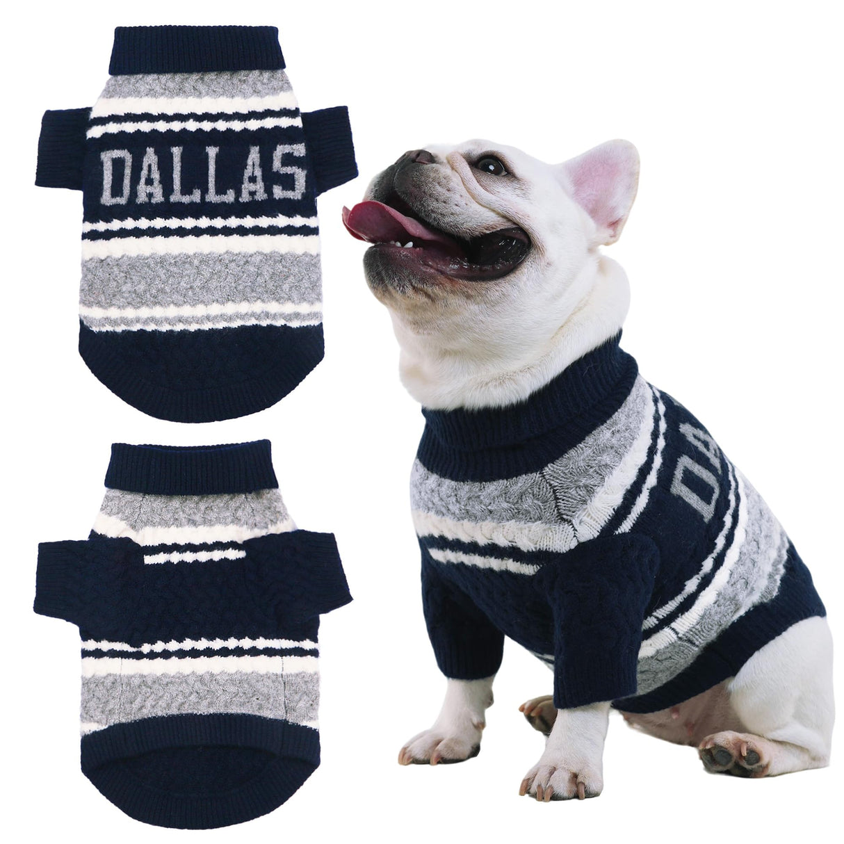 ZOARVEXD Dallas Small Dog Sweater Football Theme Turtleneck Knit Dog Sweaters for Small Pets Warm Winter Cat Dog Clothes