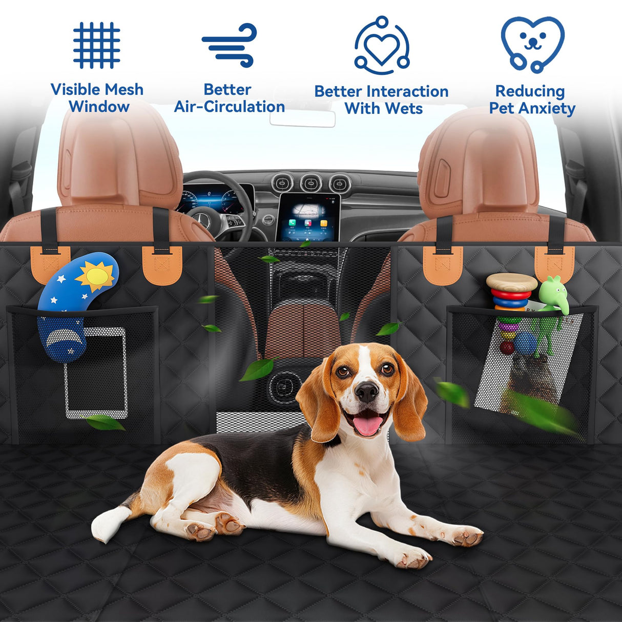 Pet Car Seat Cover Backseat - Upgraded Back Seat Extender for Dogs, 600D Scratchproof, PU Thickened, Waterproof Hammock, 400 lbs, Easy to Clean/Install, Universal for Cars SUV Truck, Pet Protector