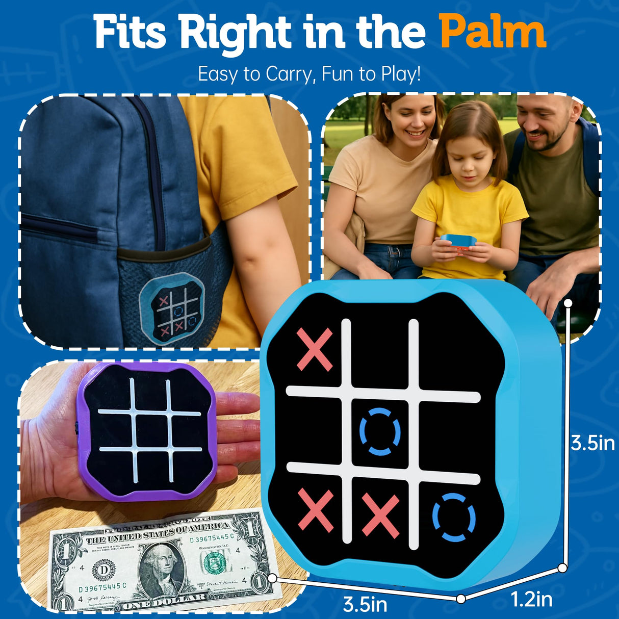 3 in 1 Electronic Tic Tac Toe Game, Handheld Digital Tic Tac Toe Bolt Game with Silent Mode, Portable Learning Toy Gift for Kids & Adults, Blue (One Pack)