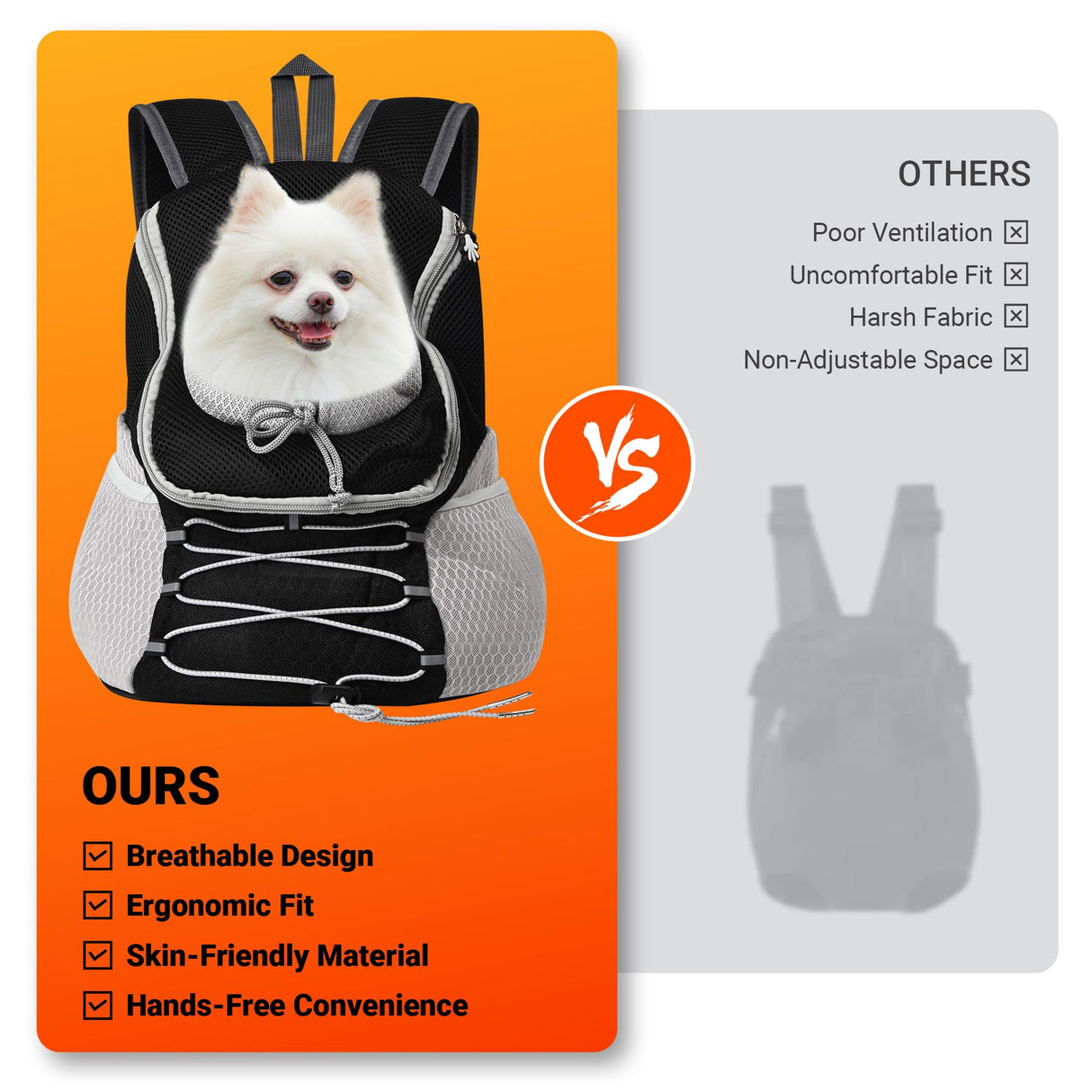BARDIMIES Dog Carrier Backpack for Small Dogs|Pet Travel Shoulders Bag - Puppy Holder for Chest-Front Dog Baby Carring Ventilated for Hiking & Camping, Black Grey, L