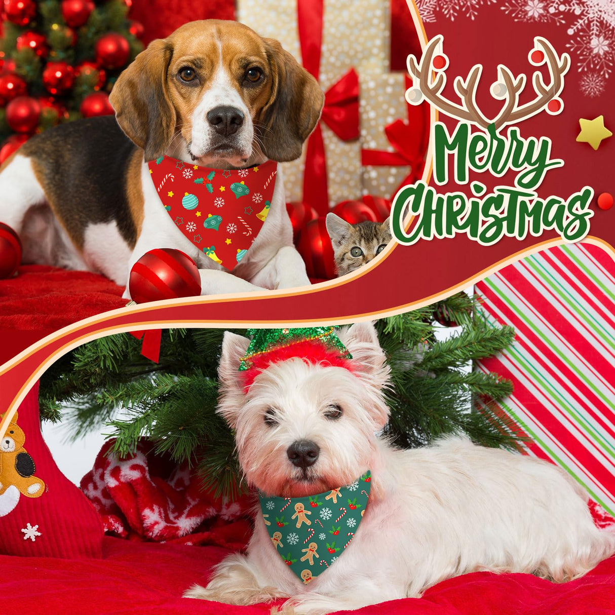 Jeere 100 Pcs Christmas Dog Bandanas Bulk Xmas Red and Green Bandanas for Dogs Triangle Kerchief Bibs Scarf Set for Pet Christmas Costume Photo Props Accessories Pet Shops Groomers Owners, 25 Styles