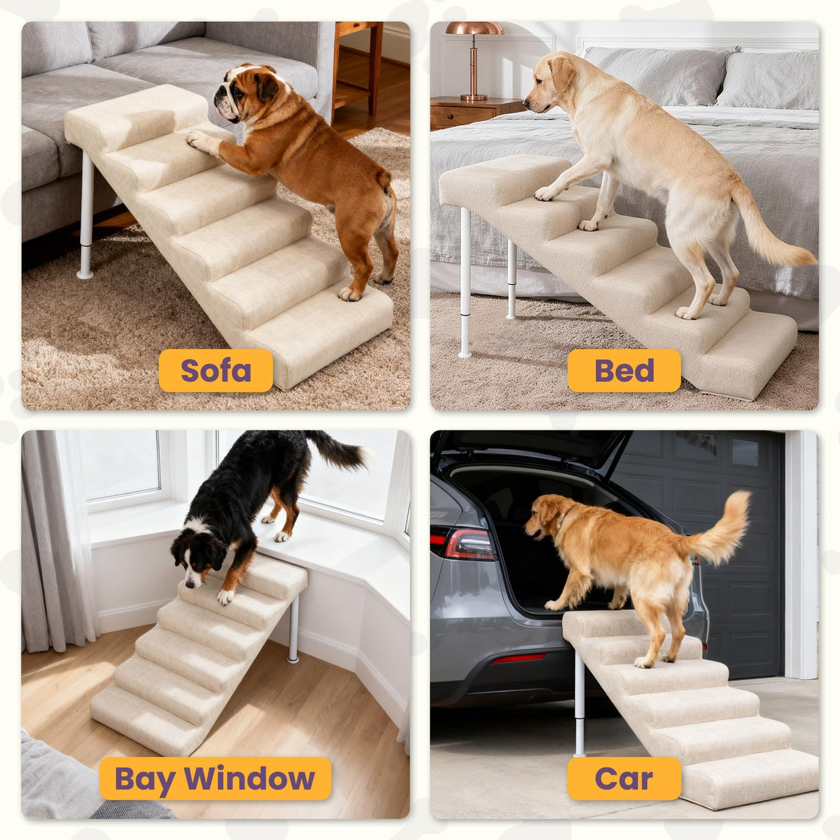 Homfstyi Leather Dog Stairs, 19.7" Extra Wide Dog Steps for Bed & Sofa, Adjustable Height 22.44"-32.28” Pet Ramp for Small to Large Dogs, Holds Up to 150 lbs(6-Step)