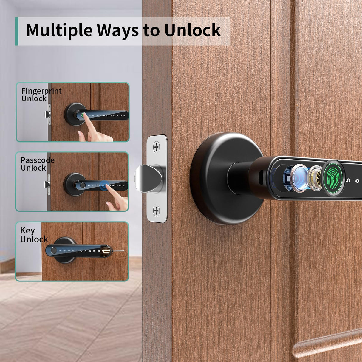IRONZON Fingerprint Door Lock Biometric Door Lock with Keypad with Handle for Home Hotel Office Apartment Bedroom Gray