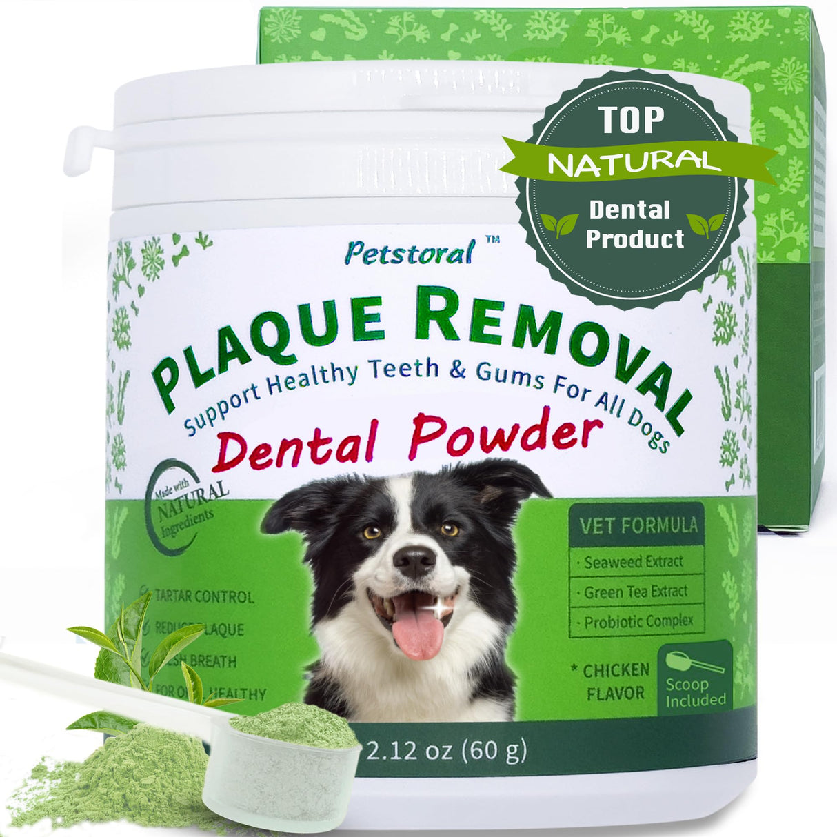 Petstoral Plaque Removal Natural Dental Powder for Cats - Cat Dental Care and Bad Breath Treatment, Chicken Flavour - Cat Teeth Cleaning Powder