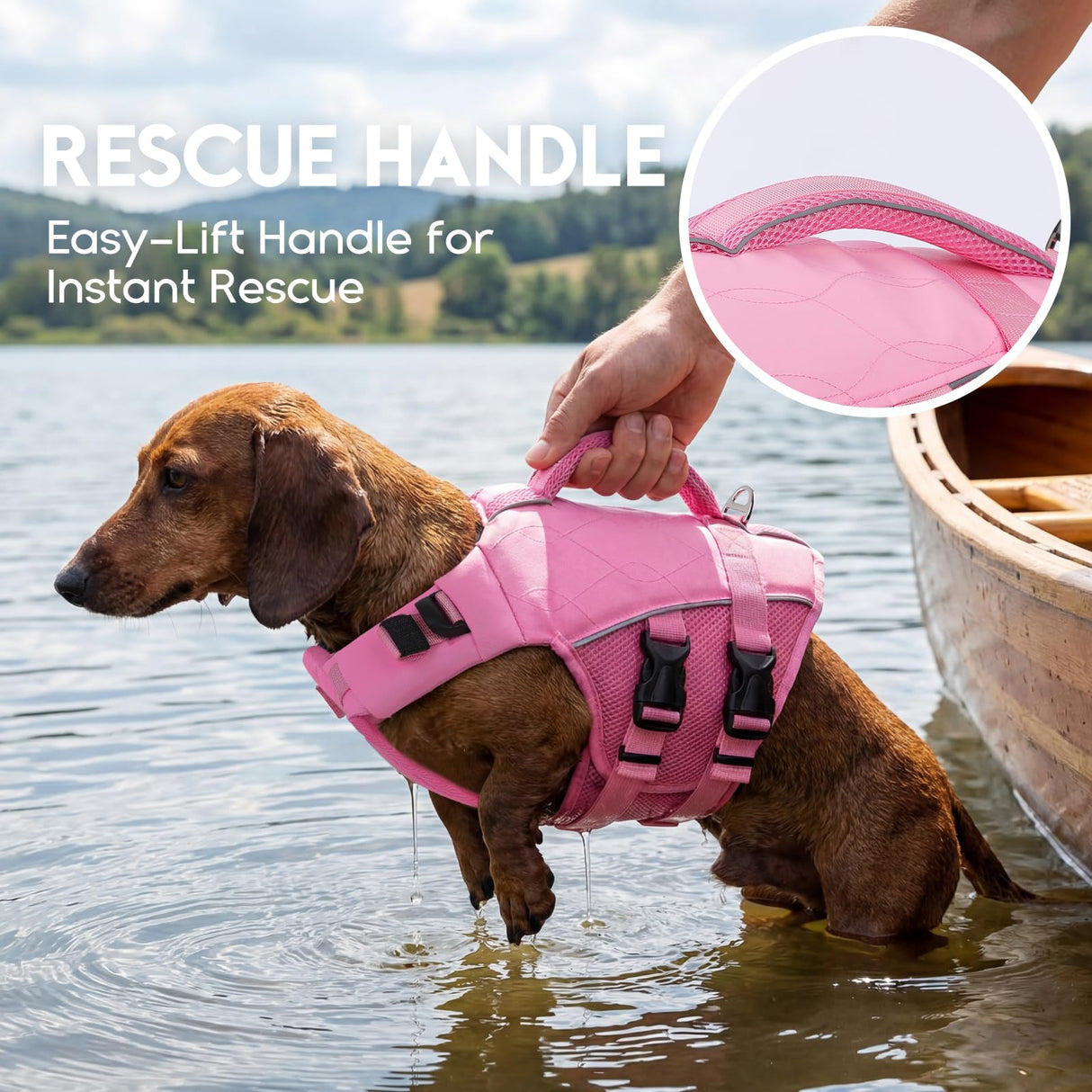 ASENKU Dog Life Jacket- High-Buoyancy Dogs Reflective Swimming Vest with Durable Handles for Small Medium Large Dogs - Pool, Beach, Boating(LightPink, XS)