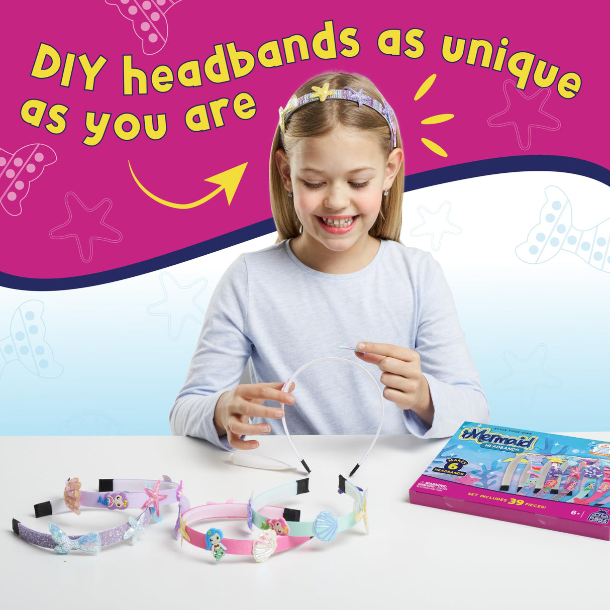 PURPLE LADYBUG Mermaid Headband Making Kit - Mermaid Hair Accessories for Girls 6-8 Years Old - DIY Hair Kit for Girls - Mermaid Crafts for Girls Ages 6-8, Stocking Stuffers for Girls Christmas Gifts