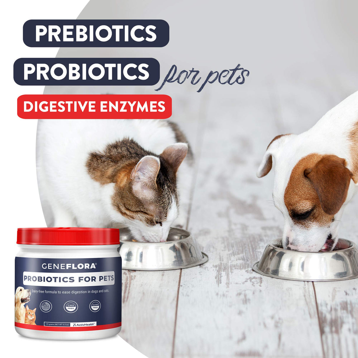 Geneflora Digestive Enzymes Prebiotics & Pet Probiotics for Dogs Powder, Cat, Rabbit, & Dog Probiotics for Yeast, Itchy Skin, and Itchy Ears, 3.2 Ounces