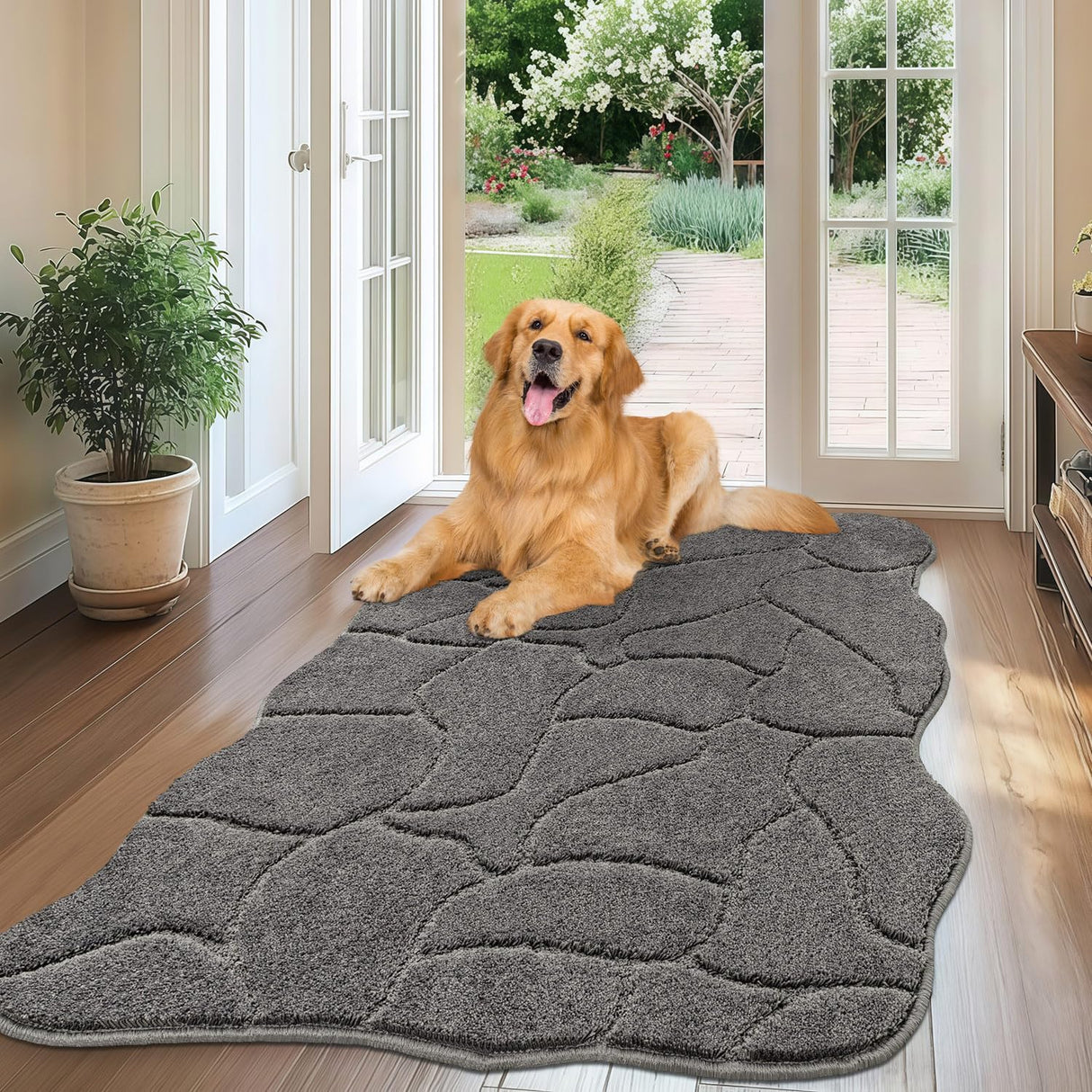 Large Dog Door Mat for Muddy Paws, 32x47 Absorbent Dirt Trapper Long Door Mat, Non-Slip Washable Mud Mat for Dogs, Polyester Microfiber Soft Pet Rug Mat for Entryway, Mud Dog Paws, Patio (Gray)