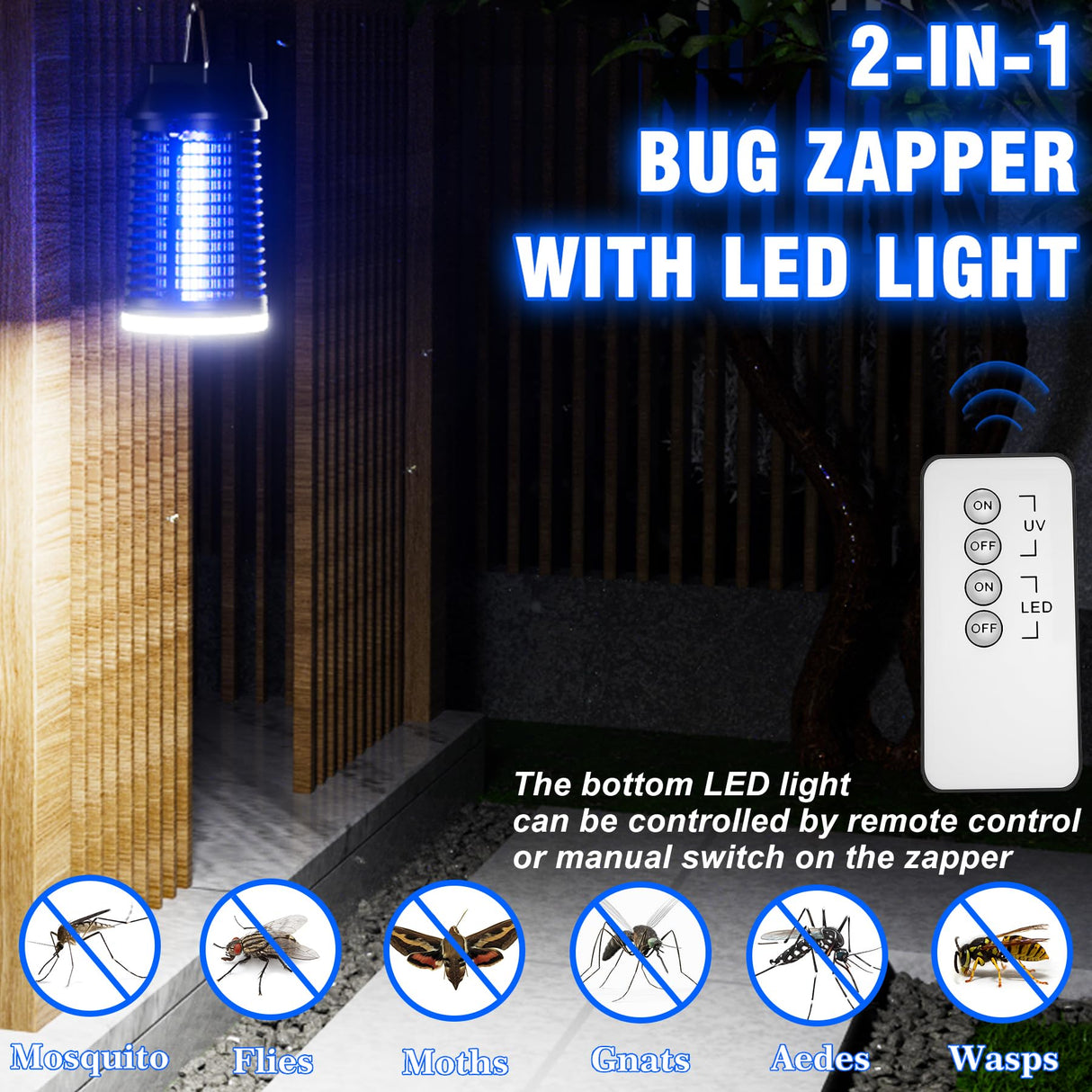 Bug Zapper with LED Light, Waterproof Mosquito Zapper Outdoor, Electric Fly Zapper, Mosquito Killer & Fly Traps for Outside, Patio, Porch, Backyard, Garden (Remote Control)