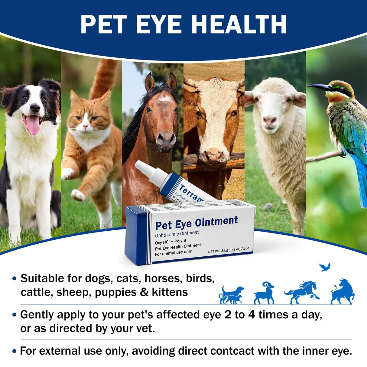 PKperekond Pet Eye Cream for Cats, Dogs, Cattle, Horses, Sheep, Birds and Kitten, Puppies, 1/8 oz (3.5 g) - 1 Tube