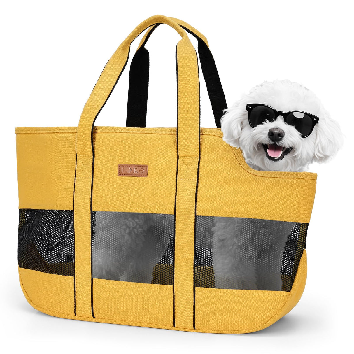 Lekereise Dog Purse Carrier for Small Dogs, Cats - Dog Carrier Purse with Secure Harness Clip, Dog Tote Bag Carrier, Large Space, Breathable Design(Yellow)