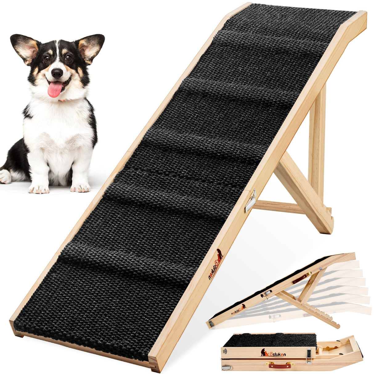 Dog Ramp for Couch, 49" Long Foldable Pet Ramp for Small Large Dogs, Dog Ramps for Bed, High Traction with Platform 6 Adjustable Heights 18" to 21.5" Up to 220LBS, Black
