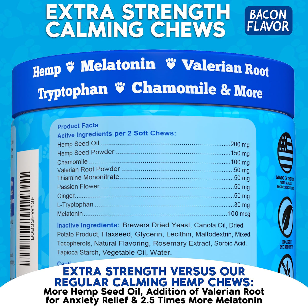 Well Loved Calming Chews for Dogs - Dog Calm Treats, Made in USA, Vet Recommended, Behavior Support with Melatonin & Hemp, Stress, Separation, Fireworks, Travel, Extra Strength