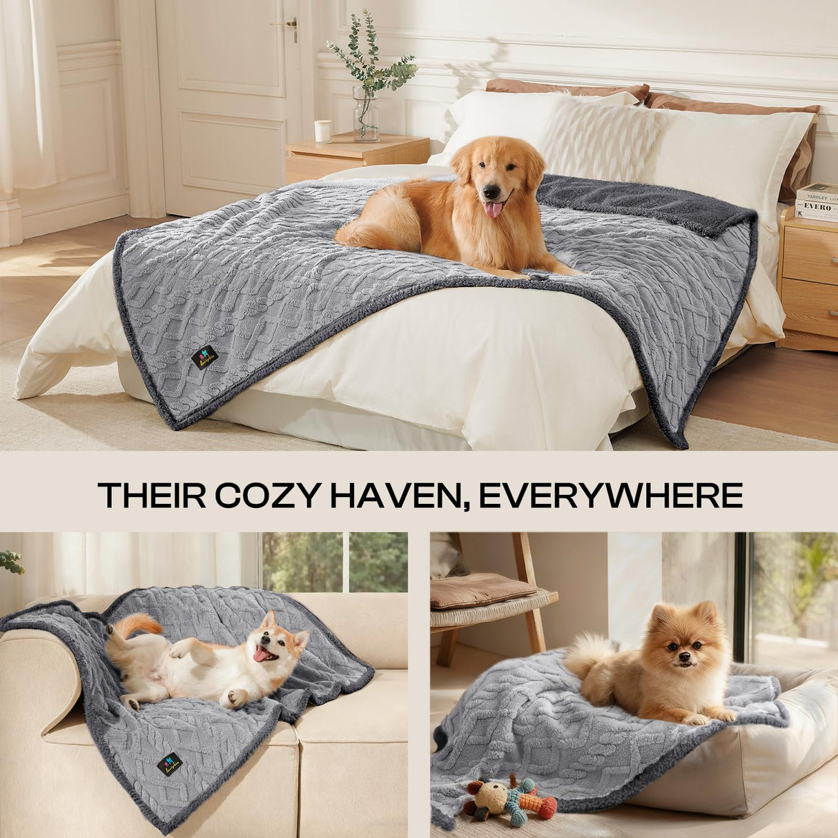 Luciphia Waterproof Pet Blanket, Liquid Pee Proof Dog Blankets for Sofa Bed Couch, Reversible Sherpa Fleece Furniture Protector Cover for Small Medium Large Dogs Cats,Light Grey Small(40" x 28")