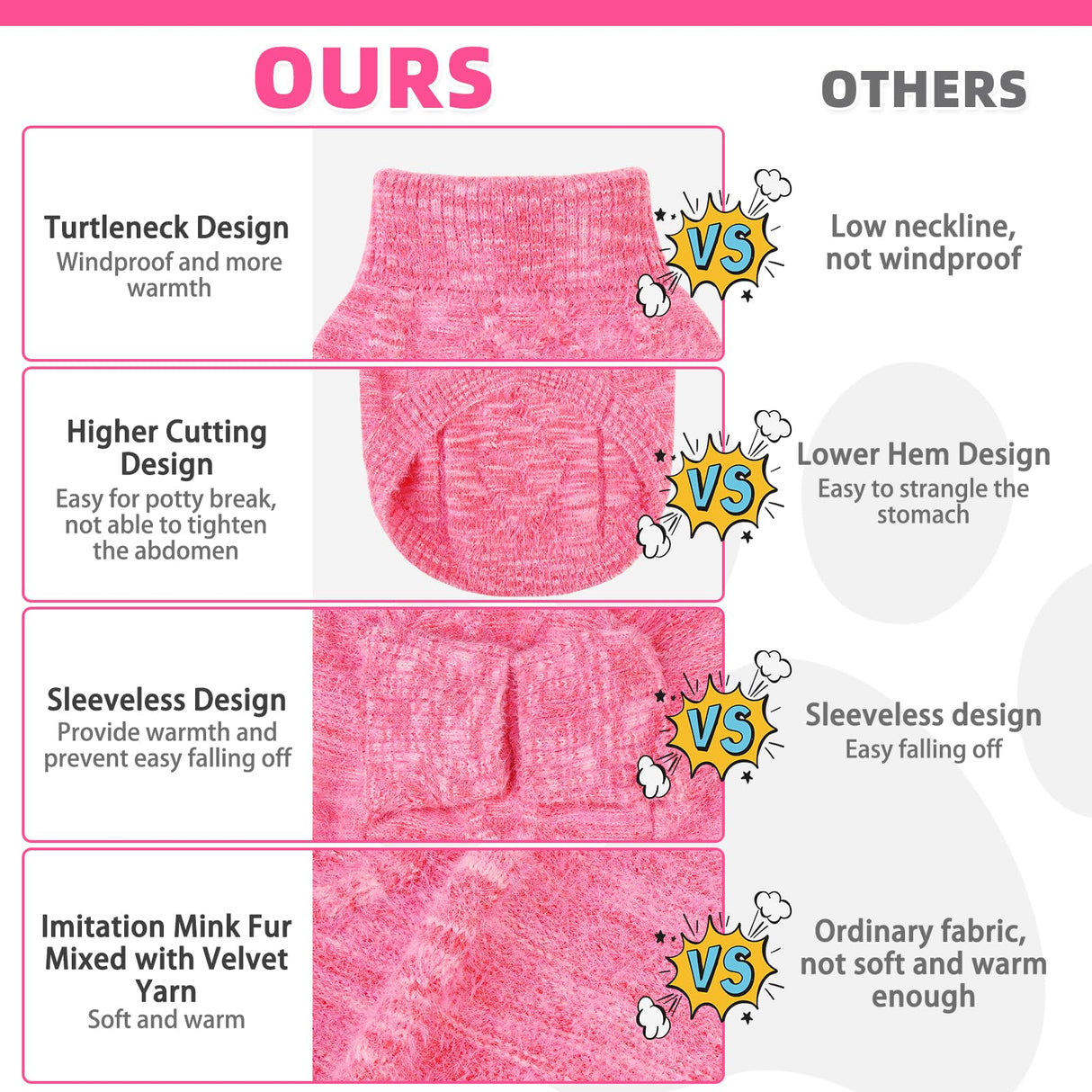 KOOLTAIL Dog Sweater, Fuzzy Thick Super Soft Warm Dog Winter Sweater Turtleneck Pullover for Cold Weather, Knitted Fleece Pet Fall Clothes Coats for Small Medium Large Dogs Puppy Girls Boys Pink ML