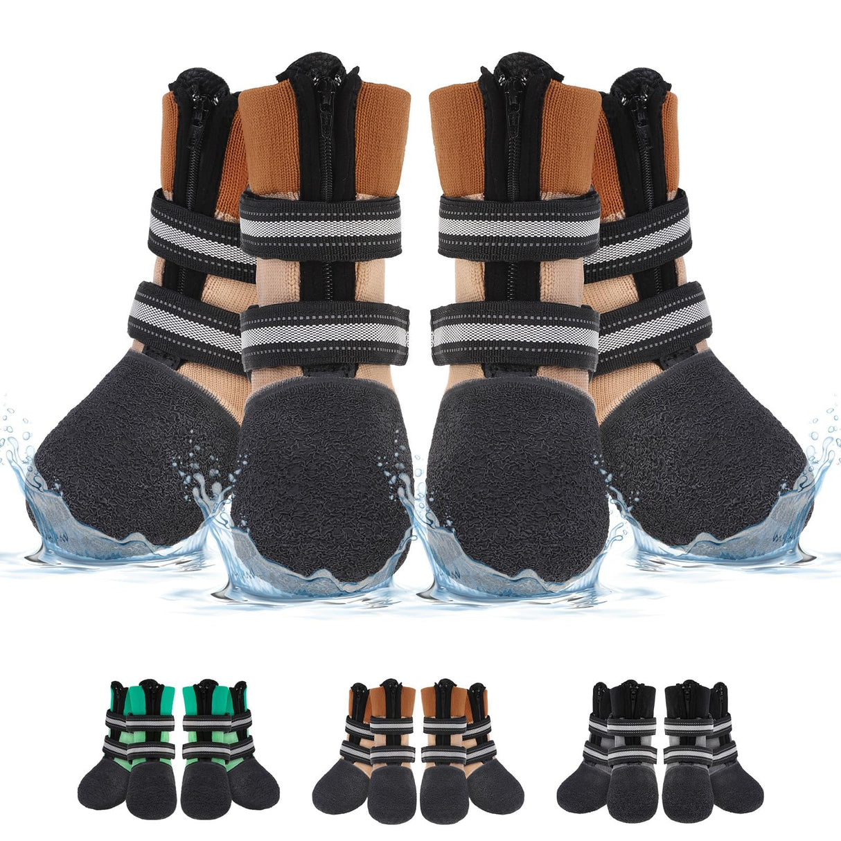 BEAUTYZOO Waterproof Dog Shoes for Winter Cold Weather, Anti-Slip Dog Socks Boots & Paw Protectors, Zipper Dogs Booties to Prevent Licking, Indoor Outdoor Reflective for Small Medium Large Senior Dogs