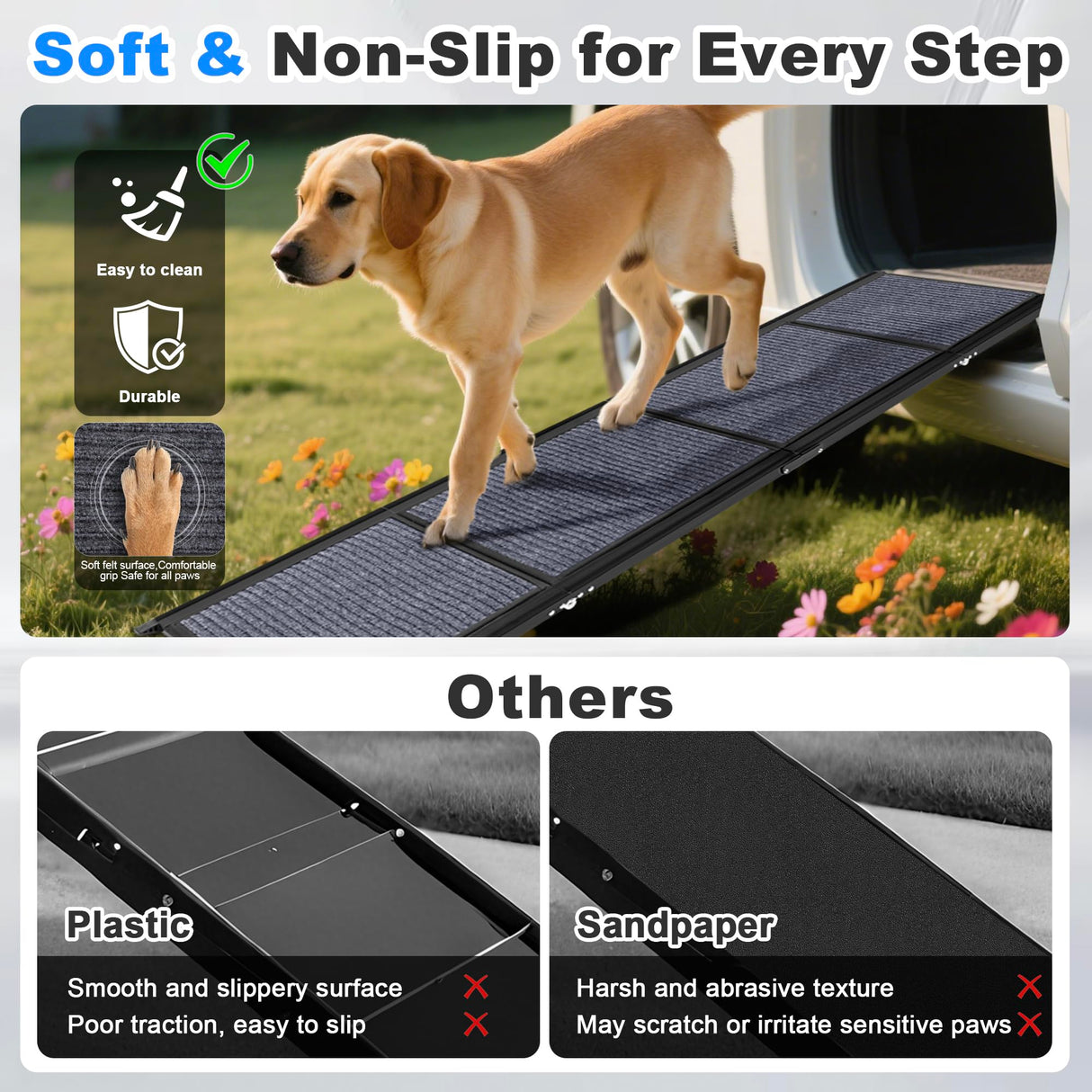 COSIEST Dog Ramp for Car, 70.9" L x 19.7" W Extra Wide Folding Dog Ramp for Large Dogs Up to 250LBS, Portable Pet Steps with Non-Slip Surface for SUV, Bed