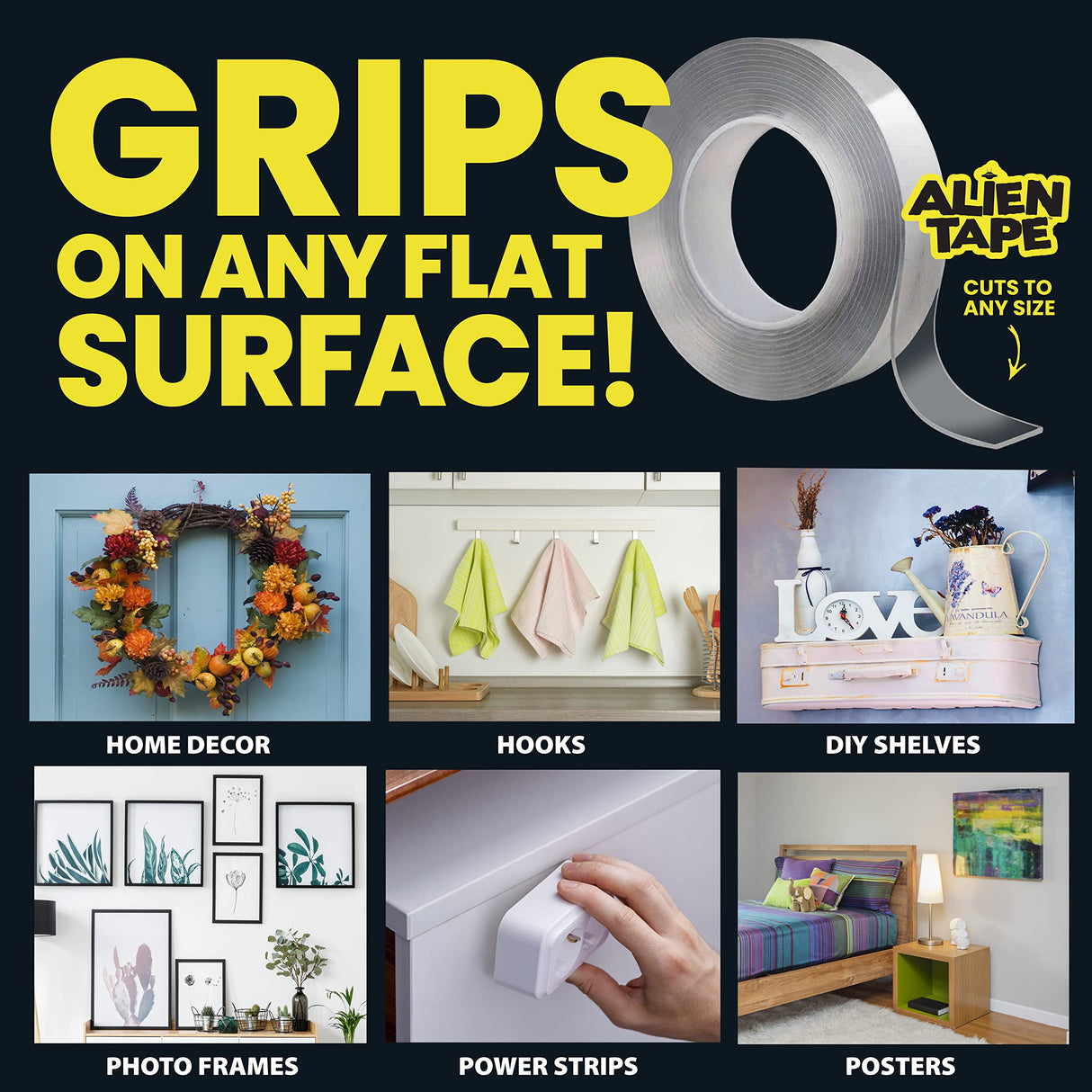 ALIEN TAPE Double Sided Tape Heavy Duty, Nano Tape, Double Sided Mounting Tape, Heavy Duty Double Sided Tape for Walls, Wall Tape, Clear Adhesive Tape for Poster Photo Wall DΓ©cor As Seen on TV 10 Feet